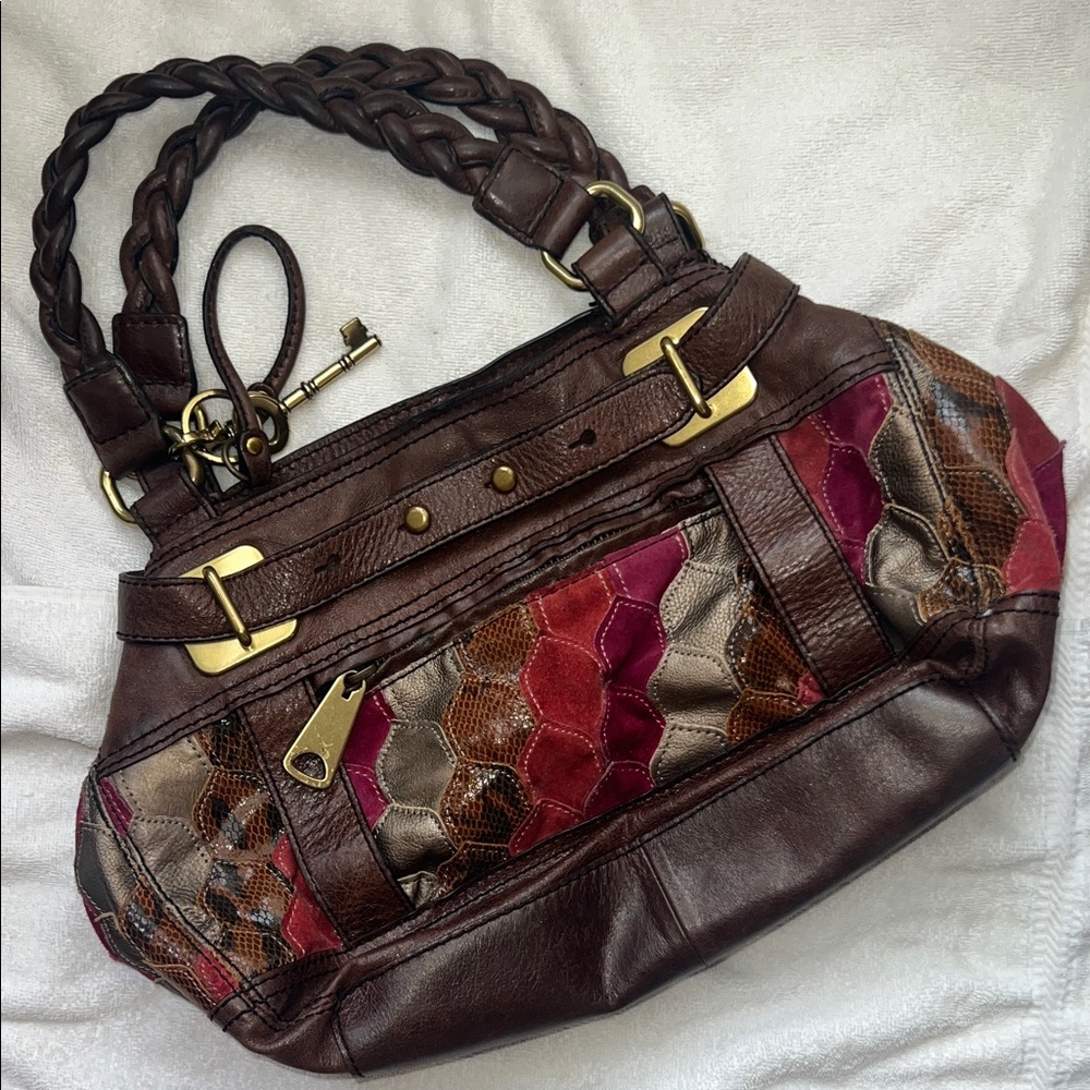 Rare Find 😍Fossil Fifty-Four Large Multicolor Patchwork Suede/Leather purse